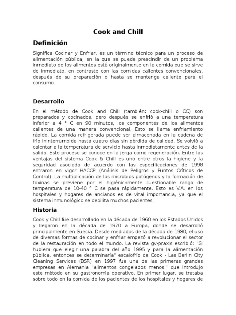 Proceso Cook and Chill: Definición y Pasos | PDF | Carne | Alimentos