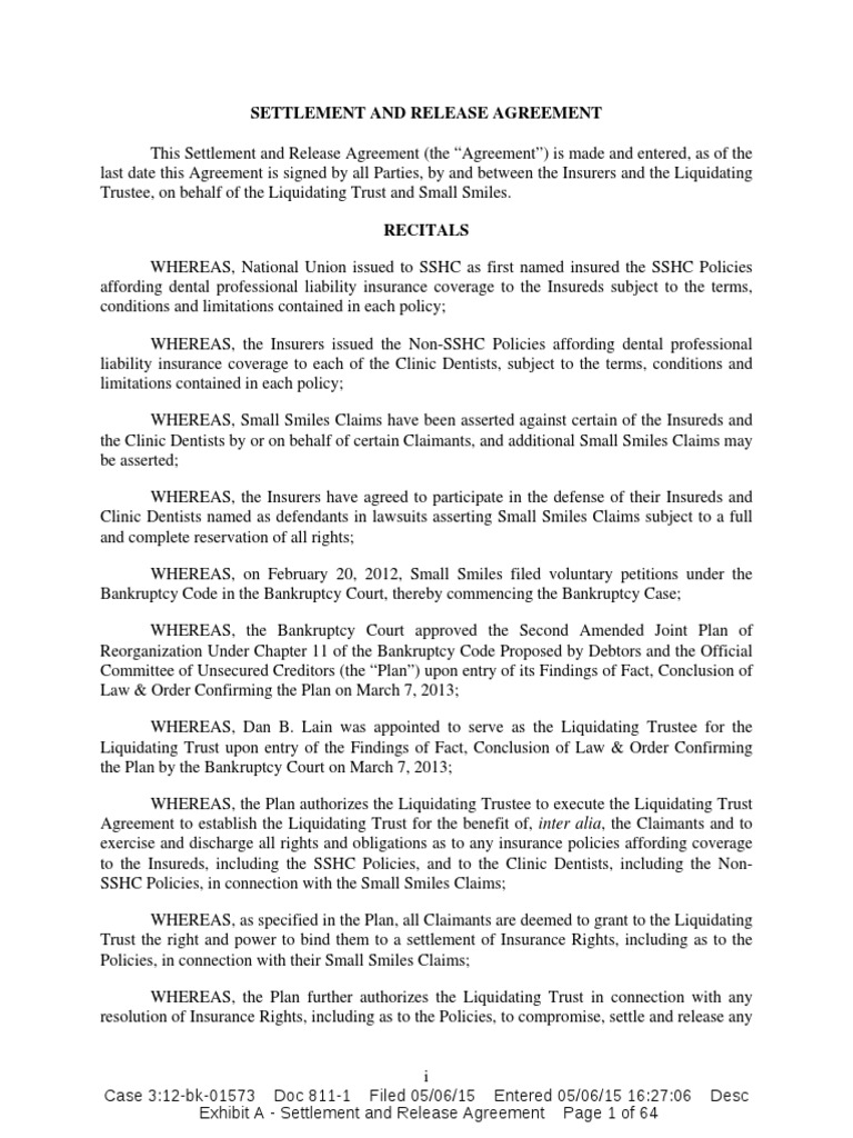 811 1 small smiles dental centers settlement and release agreement