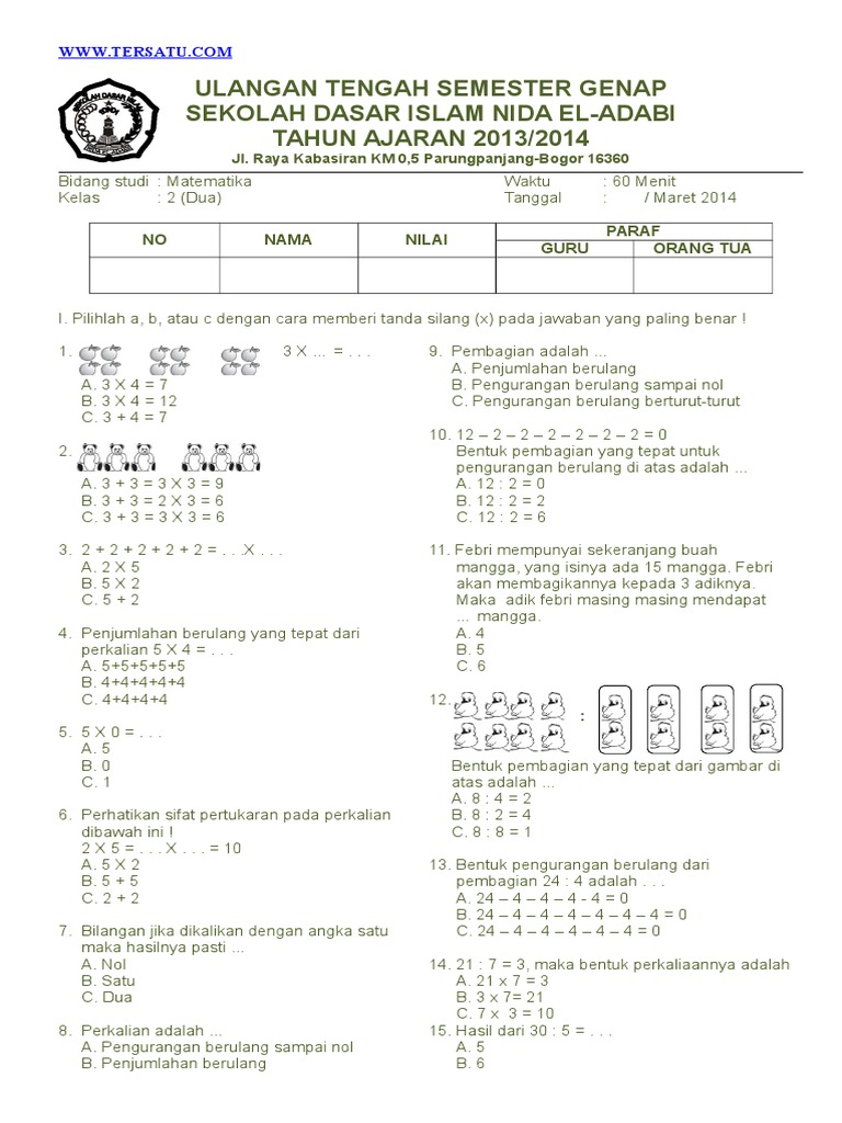 Contoh Soal Matematika Kelas 2 Materi Perbandingan