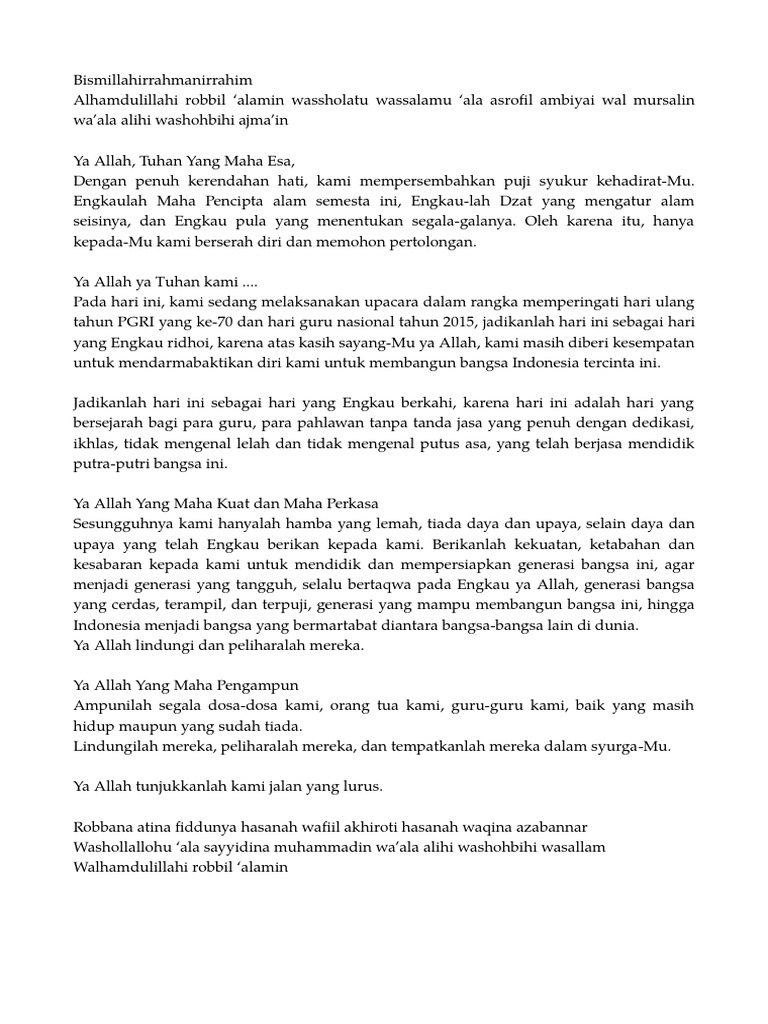 Doa Hari Guru & HUT PGRI 2015 | PDF