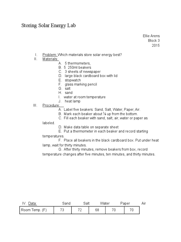 Lab17 1storingsolarenergy | PDF | Sports & Recreation