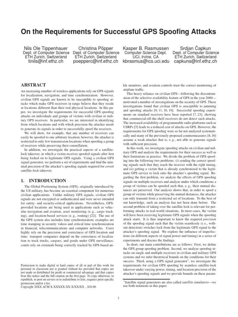 On The Requirements For Successful GPS Spoofing Attacks | PDF | Global ...
