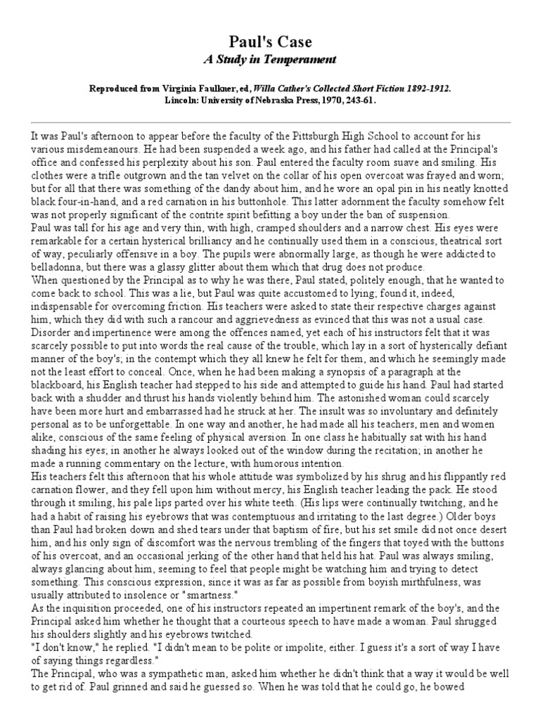 Paul's Case: A Study in Temperament | PDF | Nature