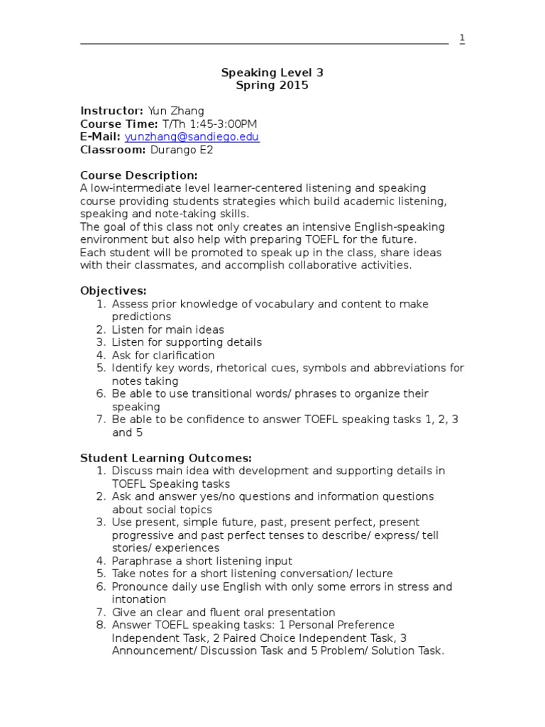 Level 3 Speaking Course for TOEFL Prep | PDF | Test Of English As A ...