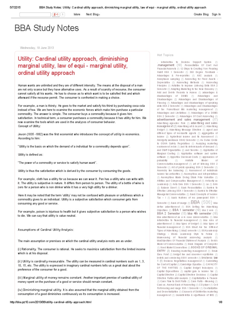 Cardinal Utility Approach Overview | PDF | Utility | Marginal Utility