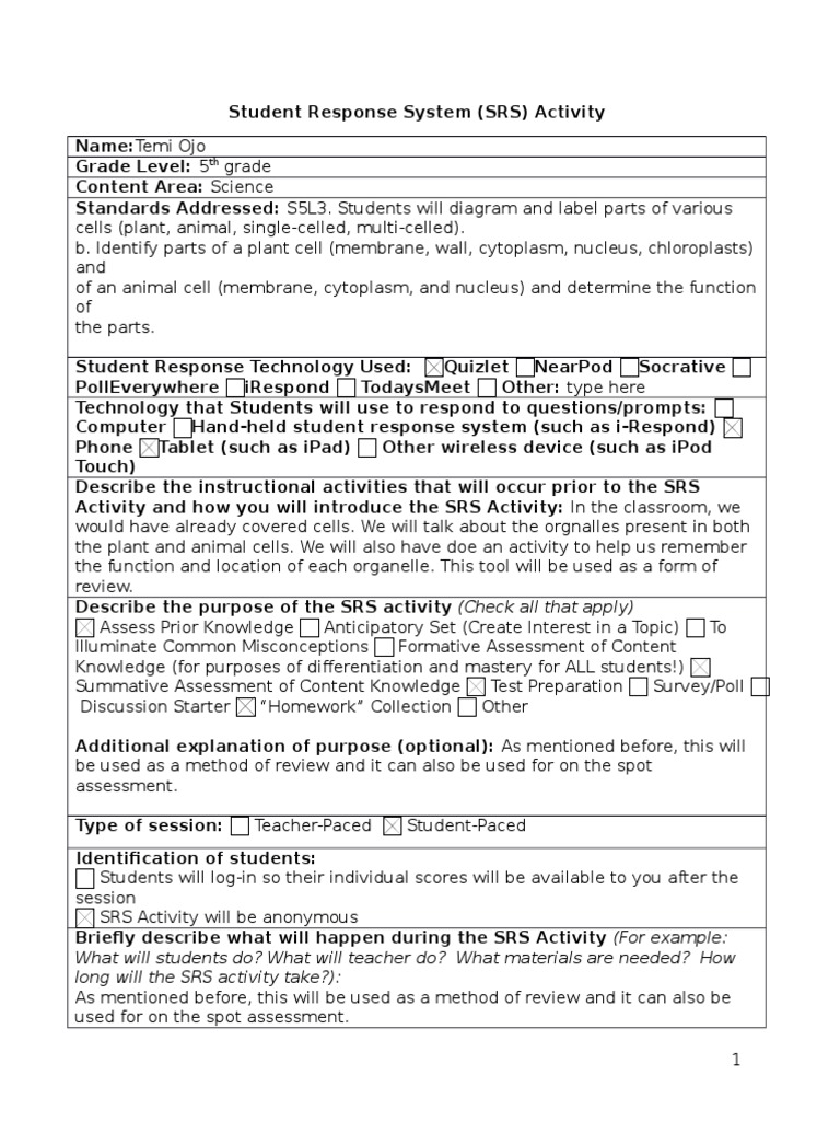 4 Student Response and Assessment Template | PDF | Educational ...