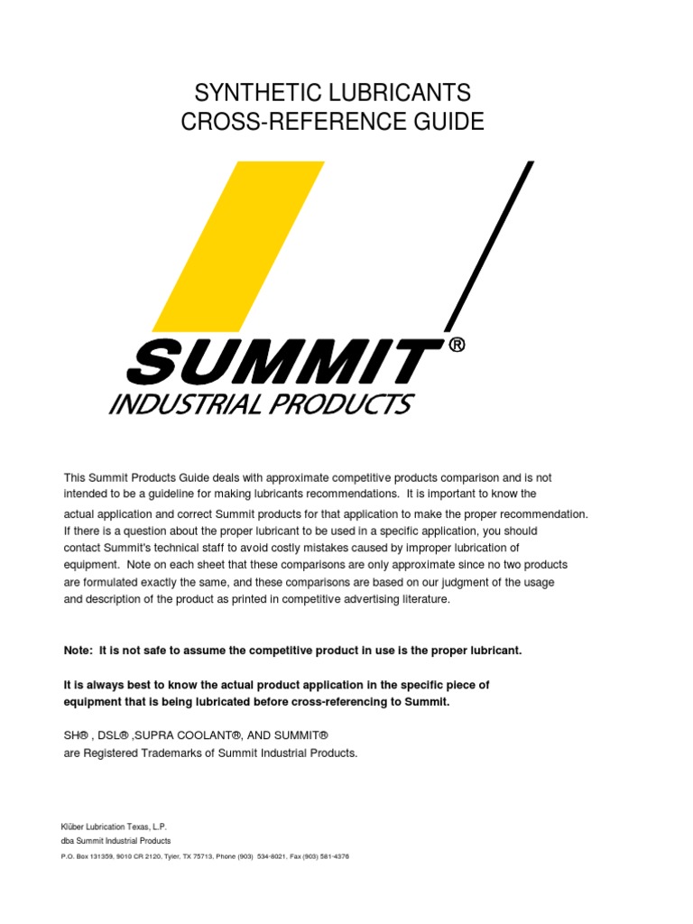 Synthetic Lubricants CrossReference Guide Klüber Lubrication Texas, L