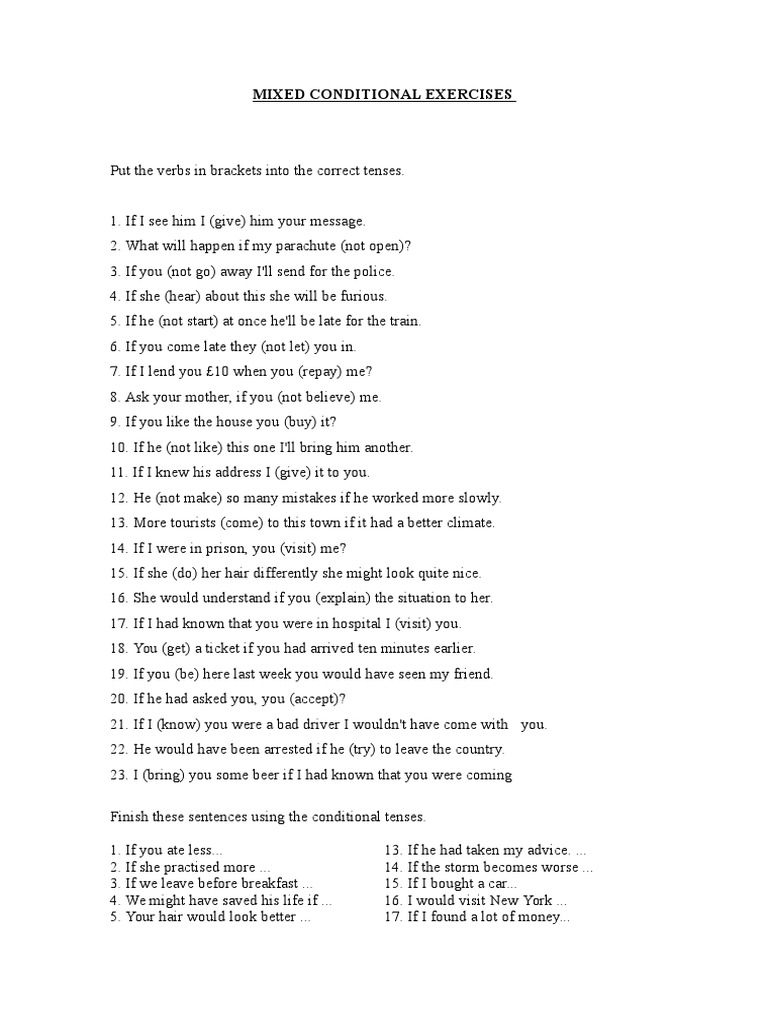 Mixed Conditionals Practice Exercises | PDF