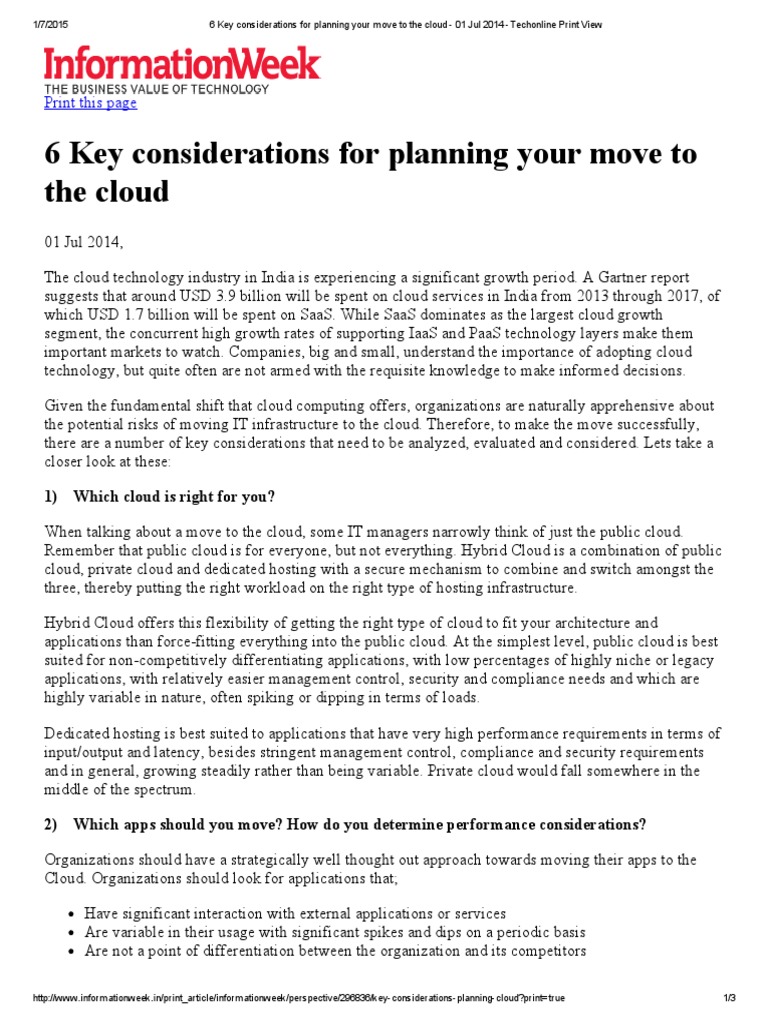 6 Key Considerations For Planning Your Move To The Cloud - 01 Jul 2014 ...