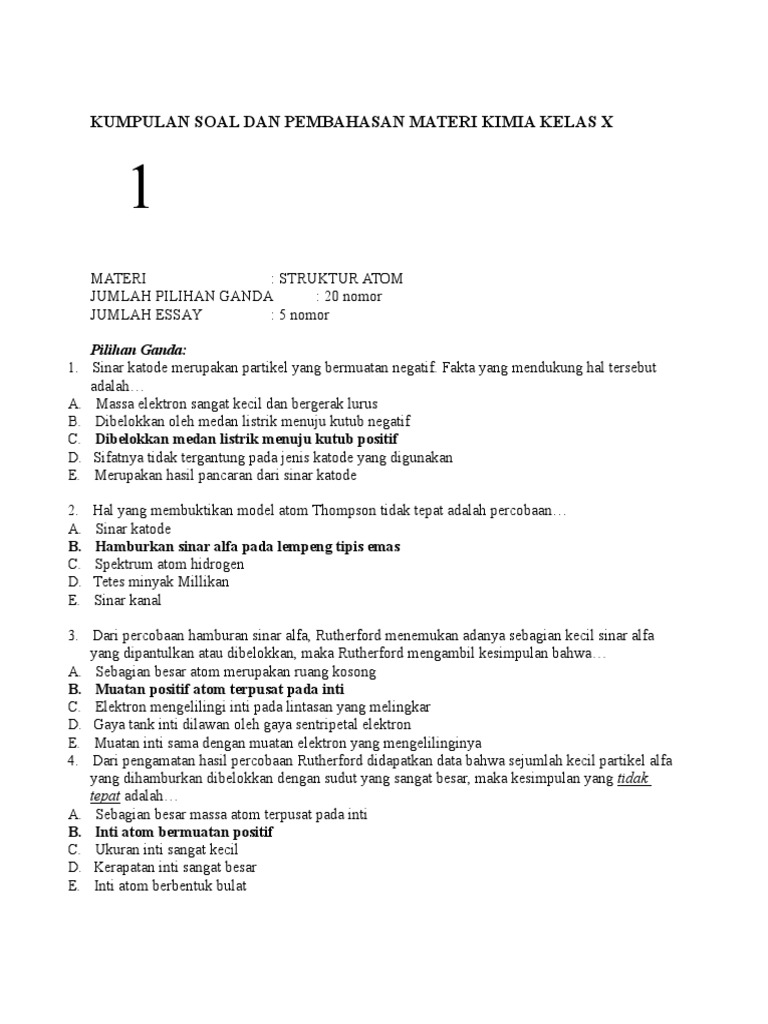 Kumpulan Soal Dan Pembahasan Materi Kimia Kelas X