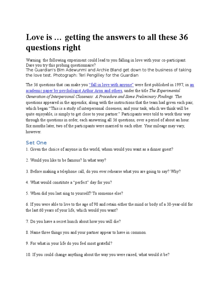 36 Questions to Ignite Love | PDF | Self-Improvement | Lifestyle