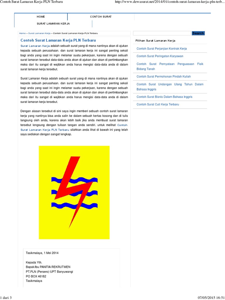 Contoh Surat Lamaran Kerja PLN Terbaru.pdf