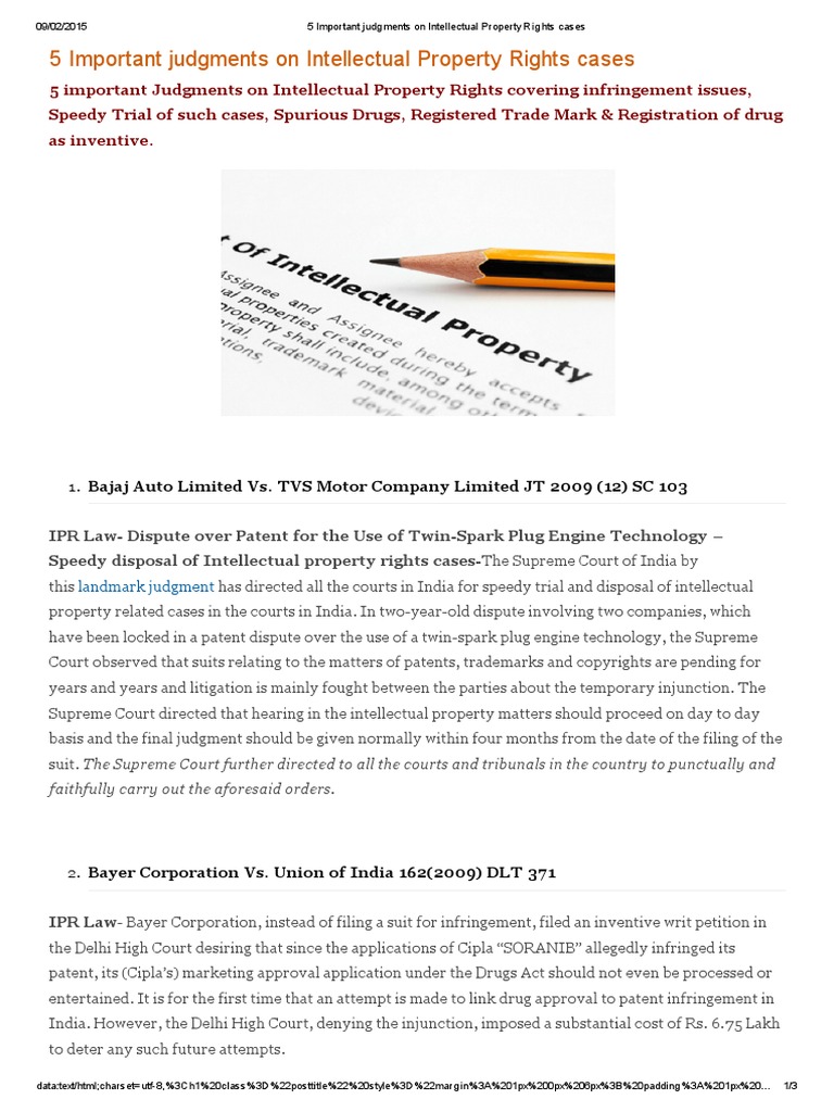 5 Important Judgments On Intellectual Property Rights Cases PDF