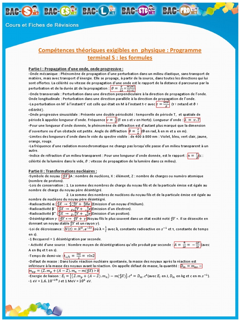 Toutes Les Formules De Physique Chimie 3eme Pdf Formules Physique PDF | PDF | Noyau atomique | Longueur d'onde