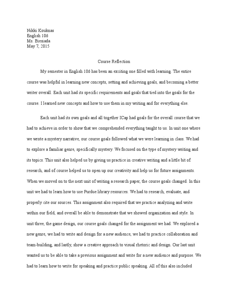 English Course Reflection  PDF  Rhetoric  Genre