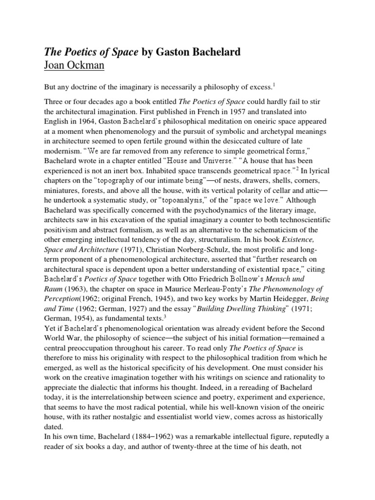 The Poetics of Space | Phenomenology (Philosophy) | Science | Free 30