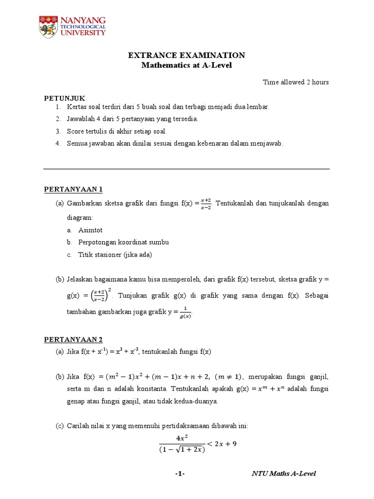 Soal Matematika Ntu Kunci Dunia