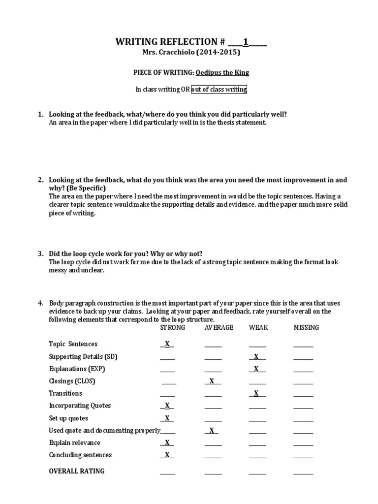 Oedipus Writing Reflection Analysis | PDF | Career & Growth | Computers