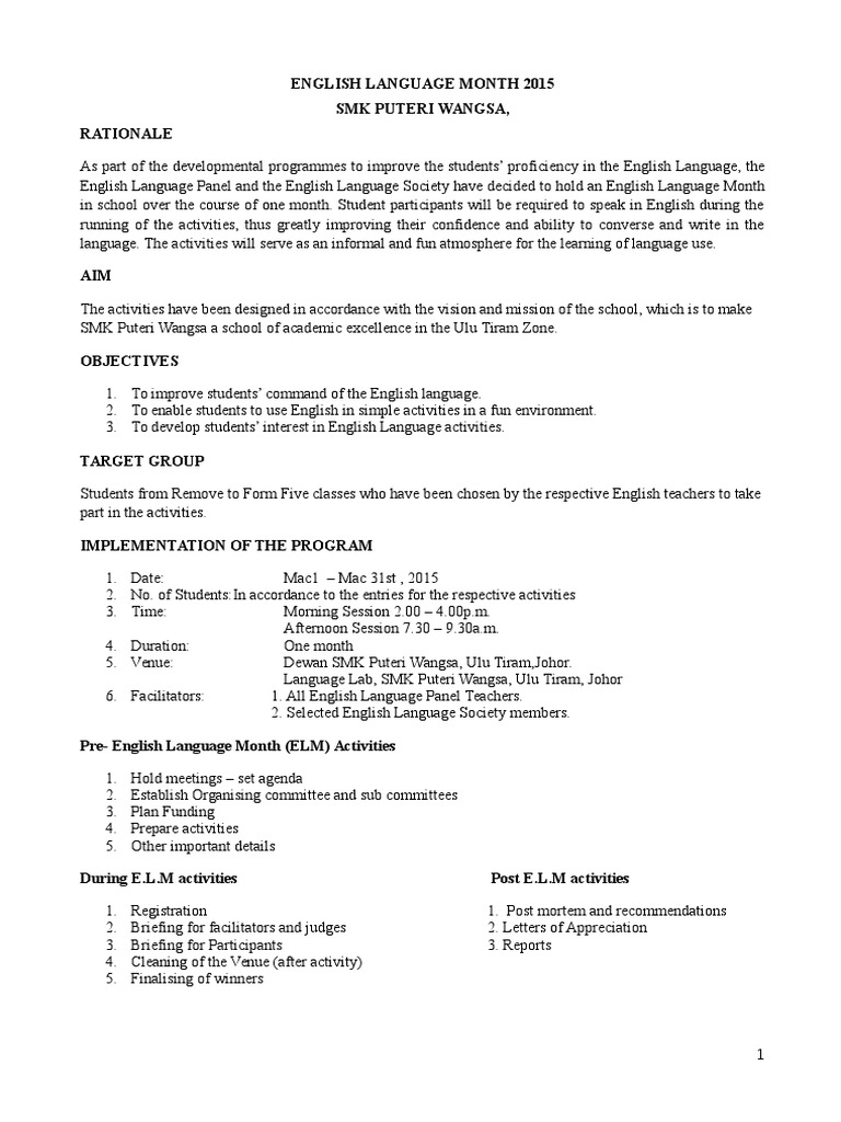 English Language Month Activities 2015 | PDF