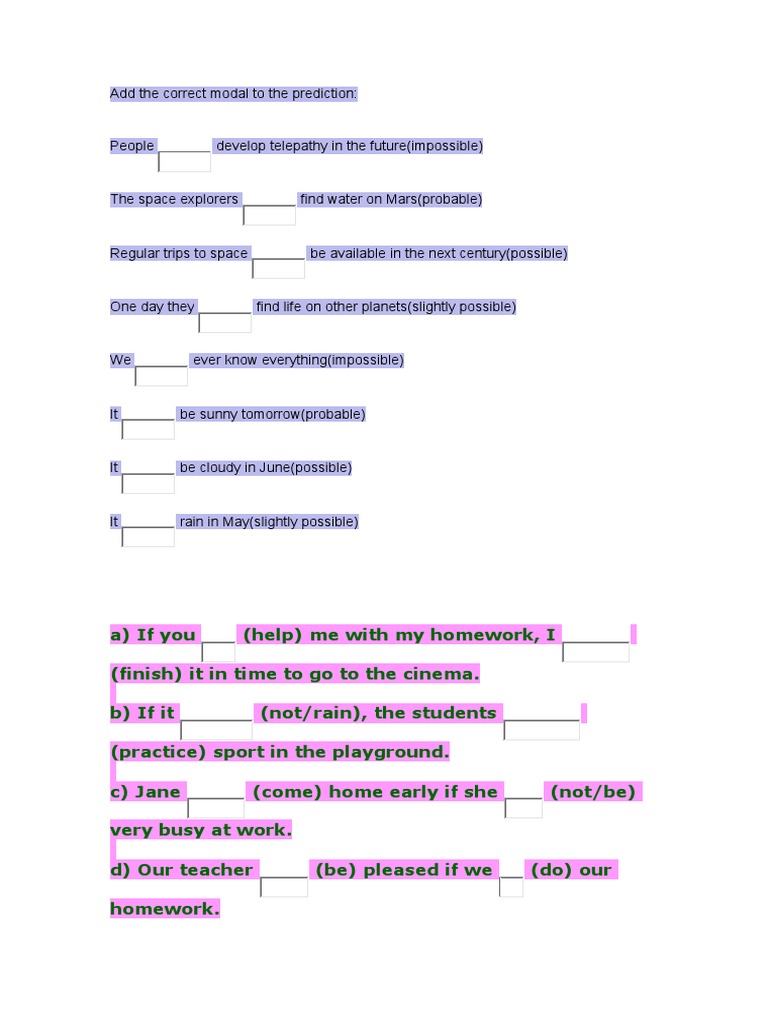 Modals of Prediction Exercises | PDF | Teaching Methods & Materials
