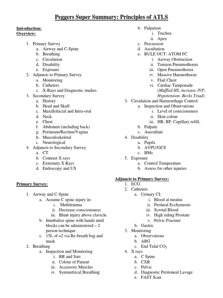Atls Summary | Human Anatomy | Medical Specialties