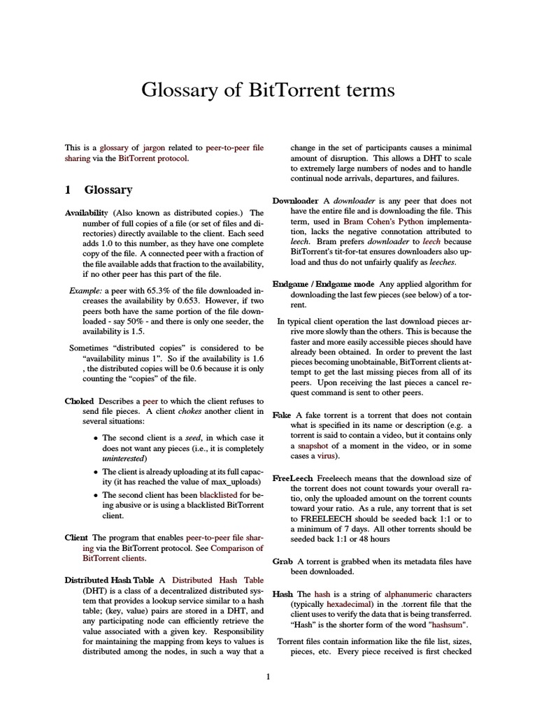 Glossary of BitTorrent Terms | PDF | Peer To Peer | Computer Data