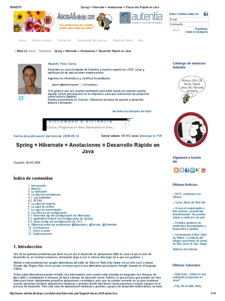 Spring + Hibernate + Anotaciones Desarrollo Rápido en Java | PDF