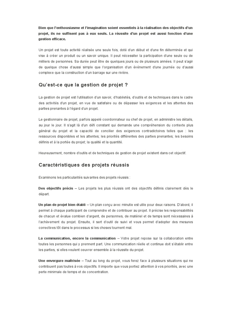 Gestion efficace d'un projet unique | PDF | Innovation | Commercialisation