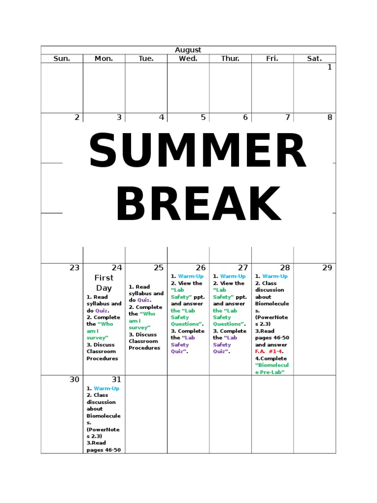 August Classroom Schedule and Activities | PDF | Teaching Methods ...
