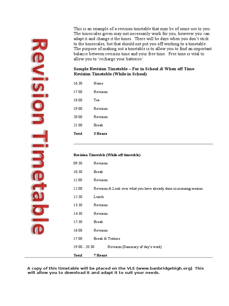 Student Revision Timetable Guide | PDF | Career & Growth | Self-Improvement
