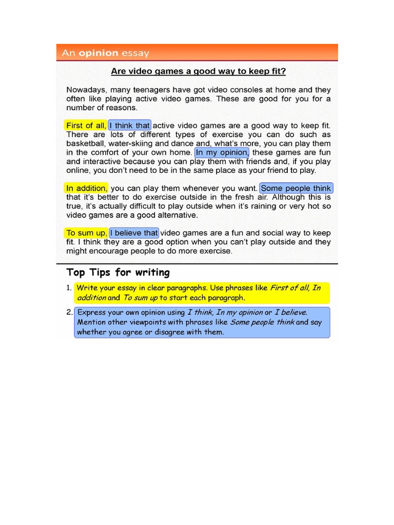 Opinion essay structure image
