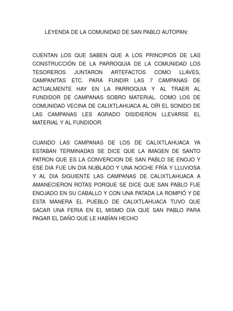 Leyenda de La Comunidad de San Pablo Autopan