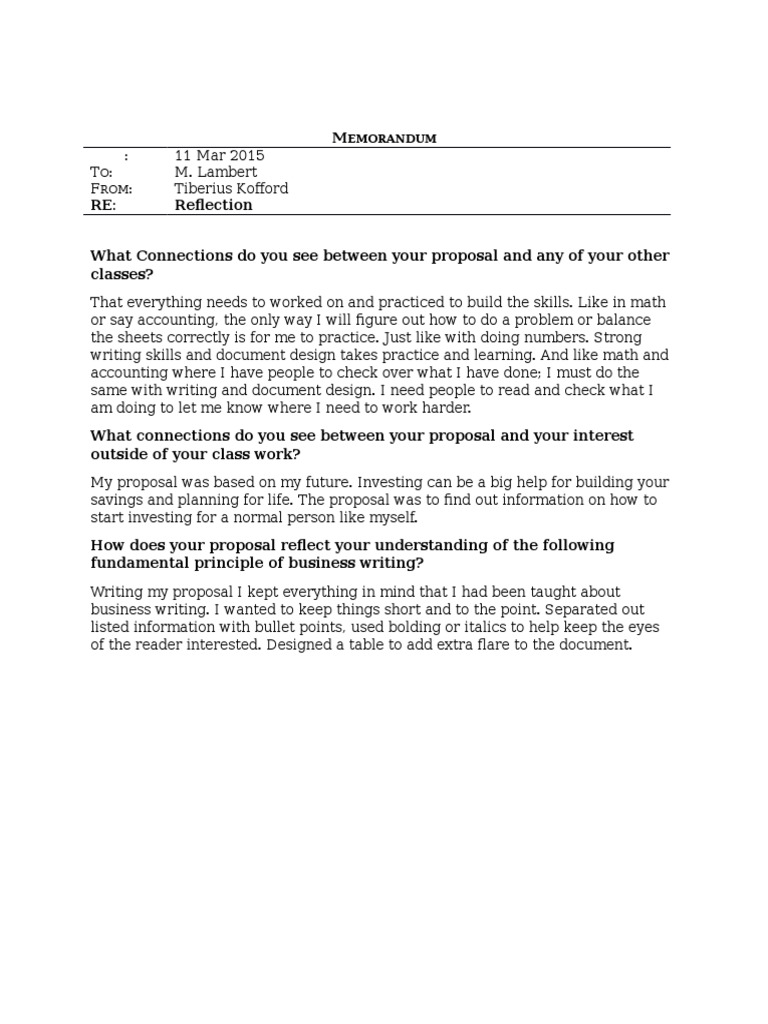 Proposal Reflection on Writing Skills | PDF