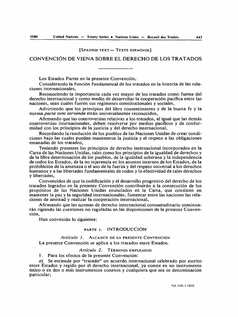 Convencion de Viena Sobre El Derecho de Los Tratados 1969 | PDF ...