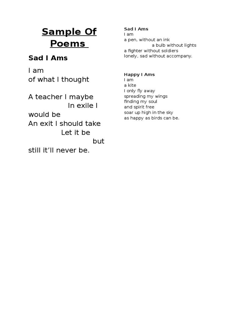 Sample of Poems: Sad I Ams | PDF