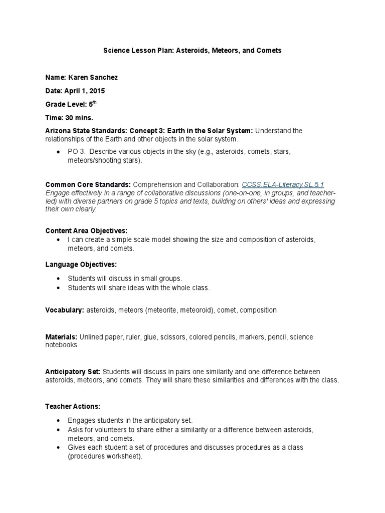 worksheet Comet Asteroid Meteor Worksheet science lesson plan april 1 meteoroid asteroid