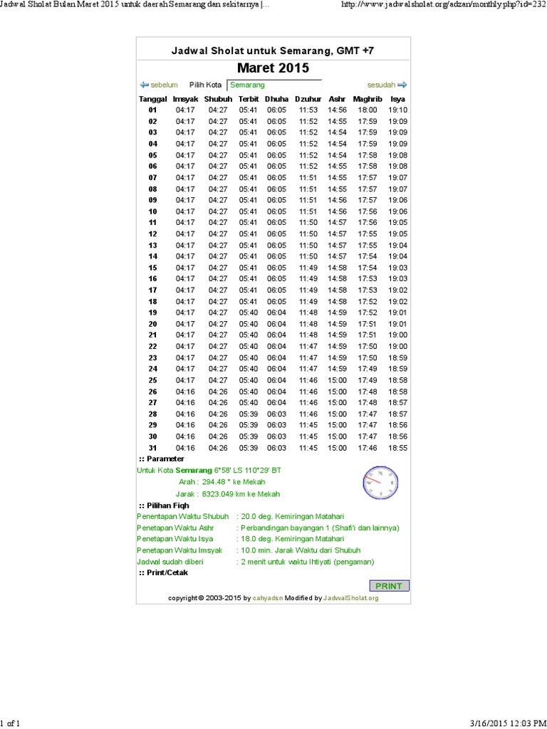 Jadwal Sholat Bulan Maret 2015 Untuk Daerah Semarang Dan Sekitarnya Jadwalsholat Org