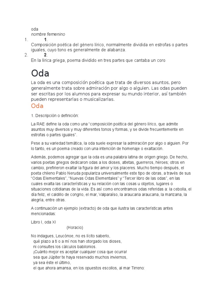 Definición y Ejemplo de Oda | PDF | Rima | Poesía
