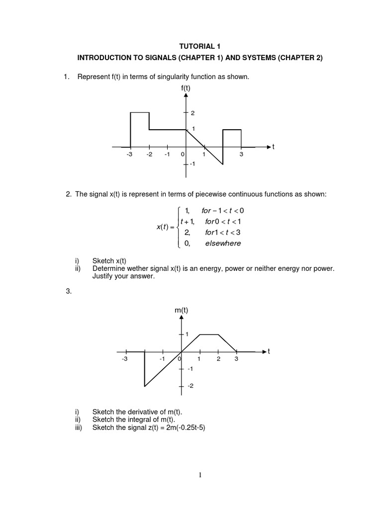 Tutorial 1 - Introduction To Signals and Systems | PDF | Signal ...