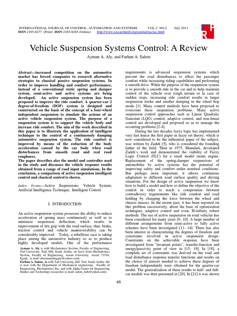 A Review of Intelligent Control Techniques for Vehicle Suspension