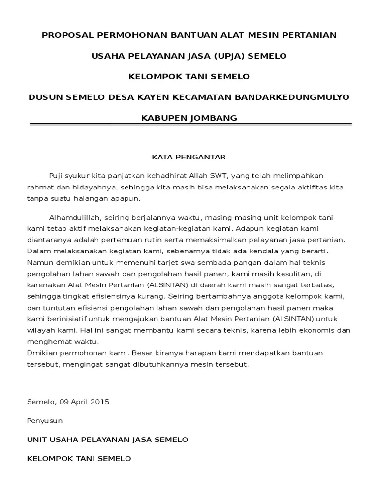 Permohonan Bantuan Alat Mesin Pertanian Pdf