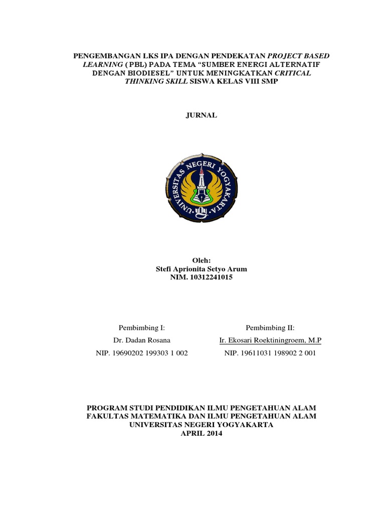 Pengembangan Lks Ipa Dengan Pendekatan Project Based 