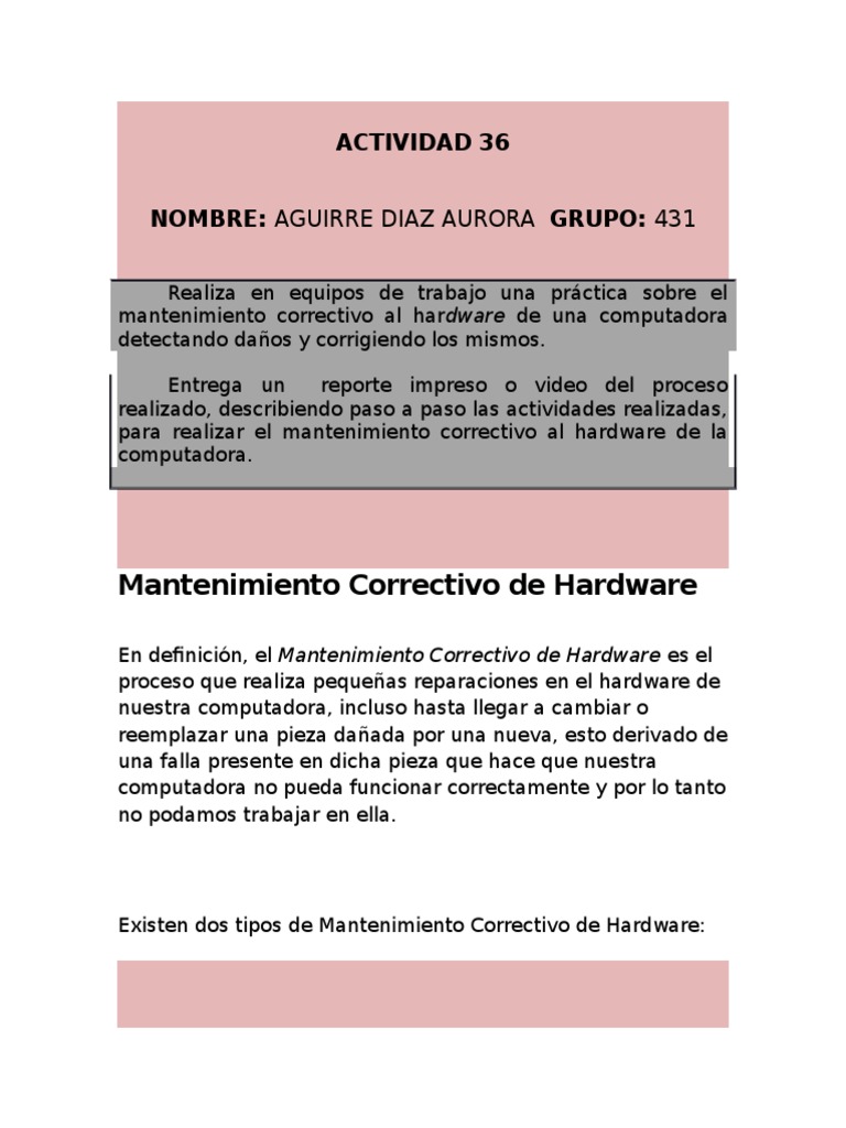 Mantenimiento Correctivo de Hardware | PDF | Hardware de la computadora ...