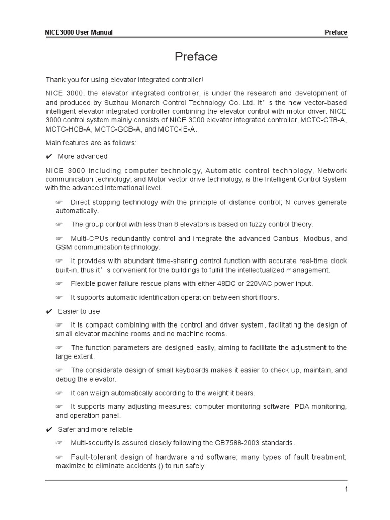 NICE3000 Elevator Integrated Controller User Manual PDF | PDF ...