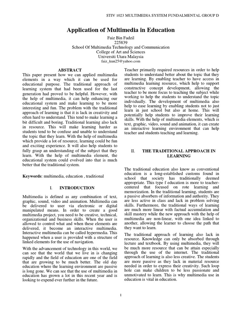 Application of Multimedia in Education Multimedia Graphics