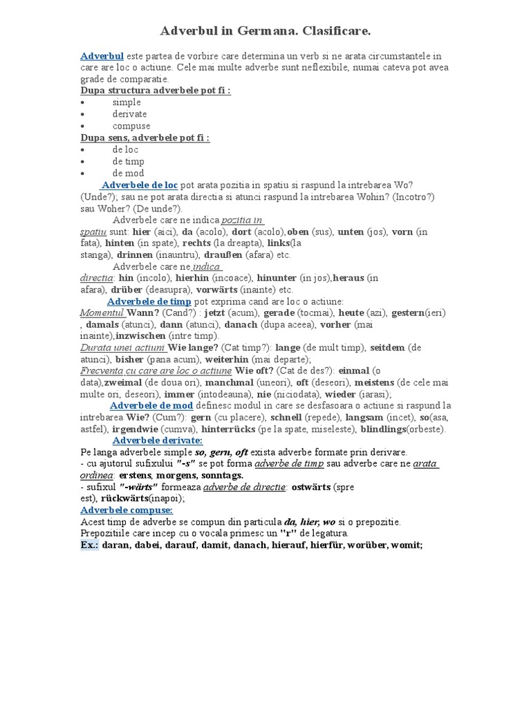 Clasificarea Adverbelor Germane | PDF