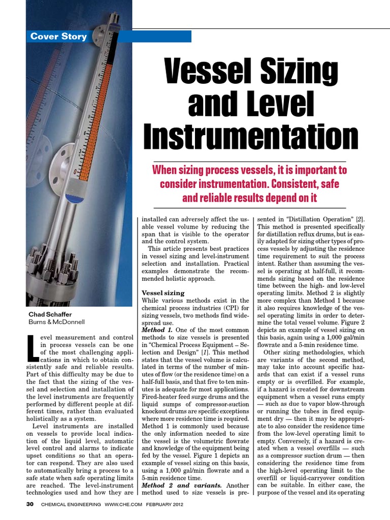 Vessel sizing and level instrumentation Instrumentation Calibration