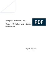 Subject-Business Law Topic - Articles and Memorandum of Association