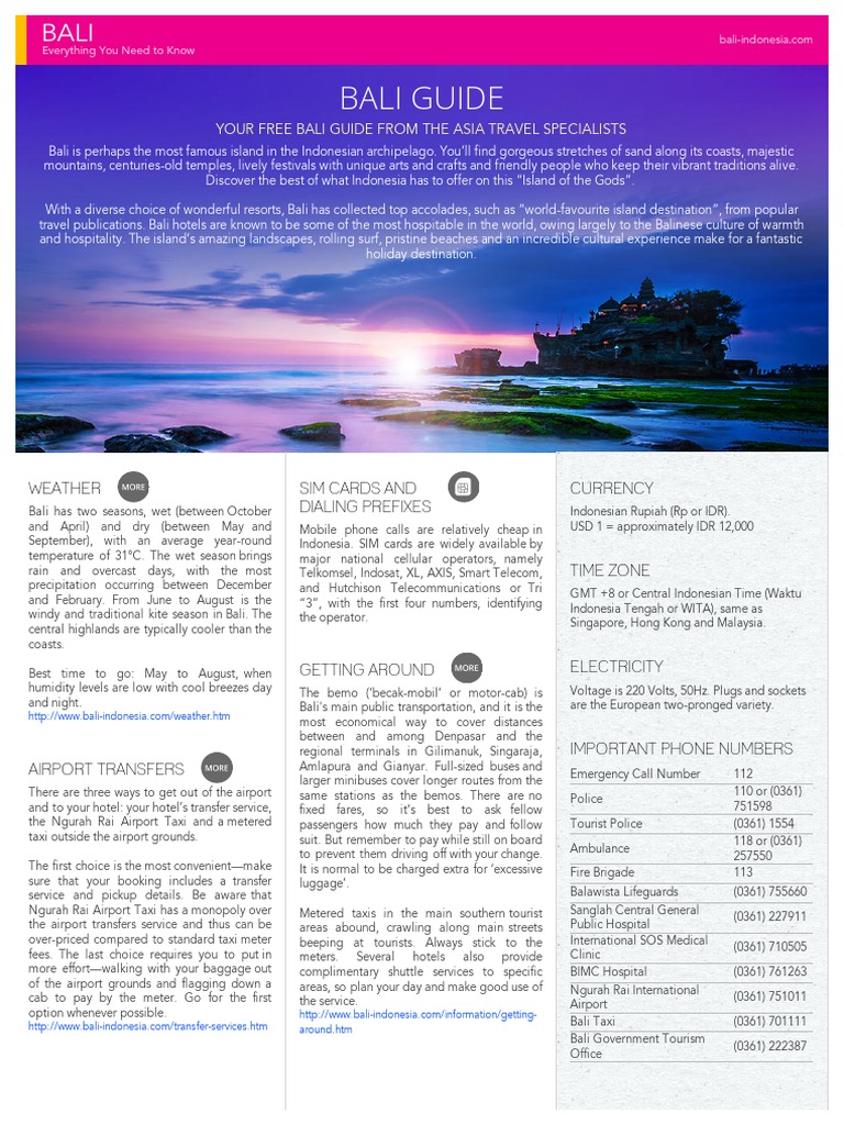 Tourist Guide For Bali | PDF