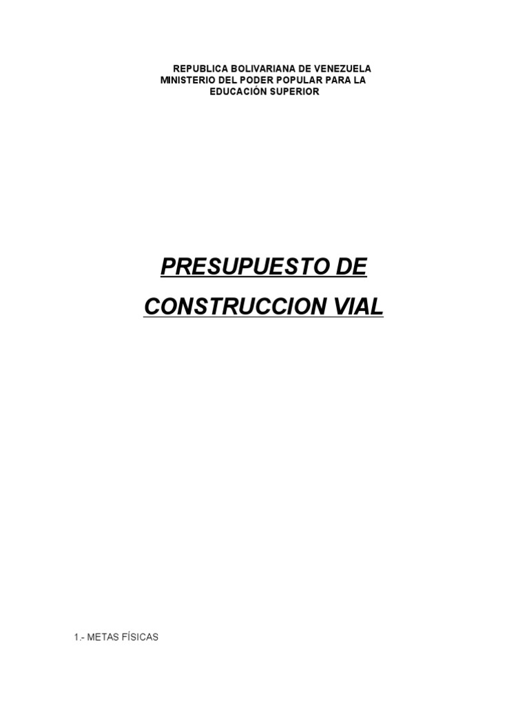 Presupuesto para Construcción Vial en Maturín | PDF | La carretera ...